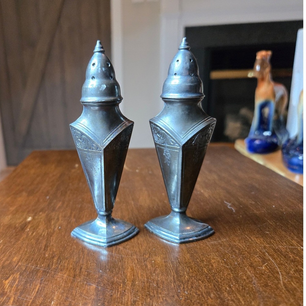 Astor by Poole Silverplate Salt Pepper Shakers Seville Silverplate Set Art Deco